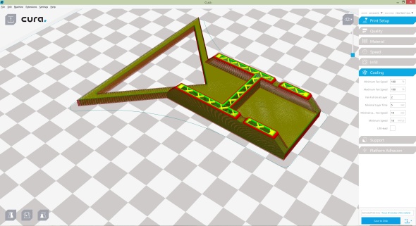 Názorné zobrazení vrstev modelu připravovaného pro 3D tisk v aplikaci Cura 15.06