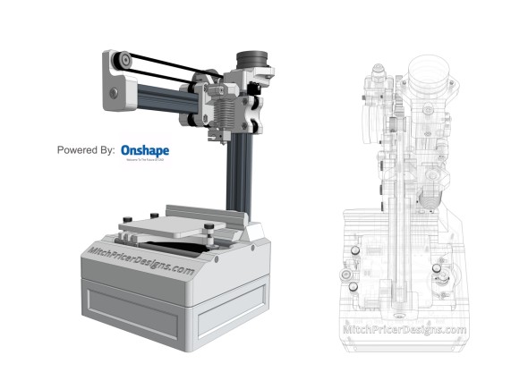 Hezkou ukázkou funkční sestavy připravené v řešení OnShape je malá reprapová tiskárna Mitche Pricera (zdroj: mitchpricerdesigns.com)