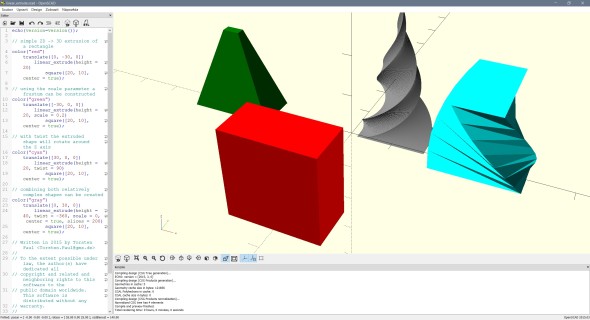 OpenSCAD je CAD aplikací pro programátory; modely vznikají až na základě matematického popisu (obr.: OpenSCAD)