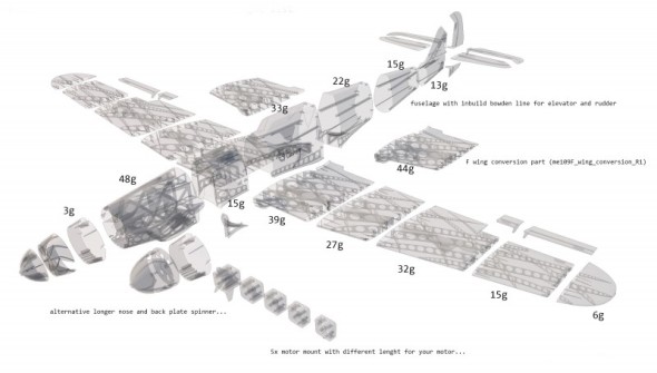 Jednotlivé části letounu lze vytisknout na běžné stolní 3D tiskárně a spojit lepidlem (obr.: 3DLabPrint)
